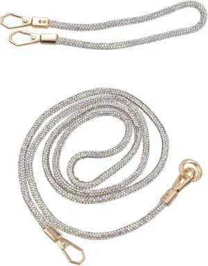 2Pcs Bling Shoulder Strap & Wrist Strap Replacement Belt Phone Lanyard Crossbody for Most Mobile Phones and Bags (AB White)