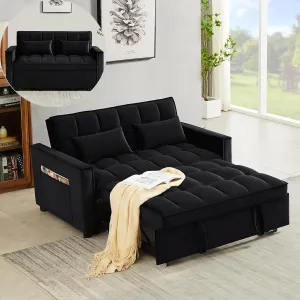 3 in 1 Convertible Sleeper Sofa Bed Modern Living Room Convertible Sofabed, Velvet Upholstered Loveseat Sofa&Couch with Pull Out Sleeper Couch Bed and Side Storage Pockets for Home, Apartment, RV
