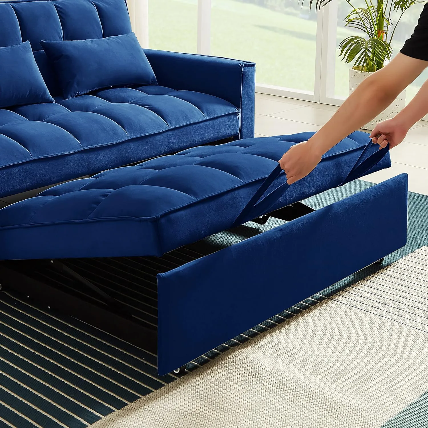 3 in 1 Convertible Sleeper Sofabed ,Modern Velvet Upholstered Loveseat Sofa Convertible with Pull Out Sleeper Couch Bed and Side Storage Pockets for Home,Office,Apartment,RV Living Room Furniture
