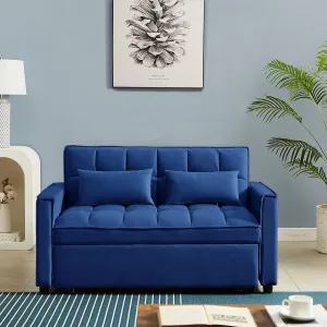 3 in 1 Convertible Sleeper Sofabed ,Modern Velvet Upholstered Loveseat Sofa Convertible with Pull Out Sleeper Couch Bed and Side Storage Pockets for Home,Office,Apartment,RV Living Room Furniture