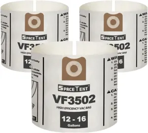 3 Pack High Efficiency Replacement Filter Bags for Ridgid 12 to 16 Gallon Wet/Dry Vacs, Part # RIDGID VF3502 23743