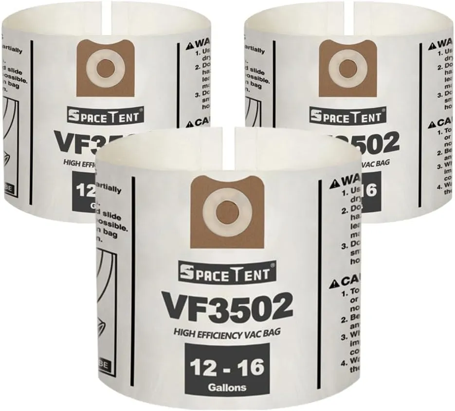 3 Pack High Efficiency Replacement Filter Bags for Ridgid 12 to 16 Gallon Wet/Dry Vacs, Part # RIDGID VF3502 23743