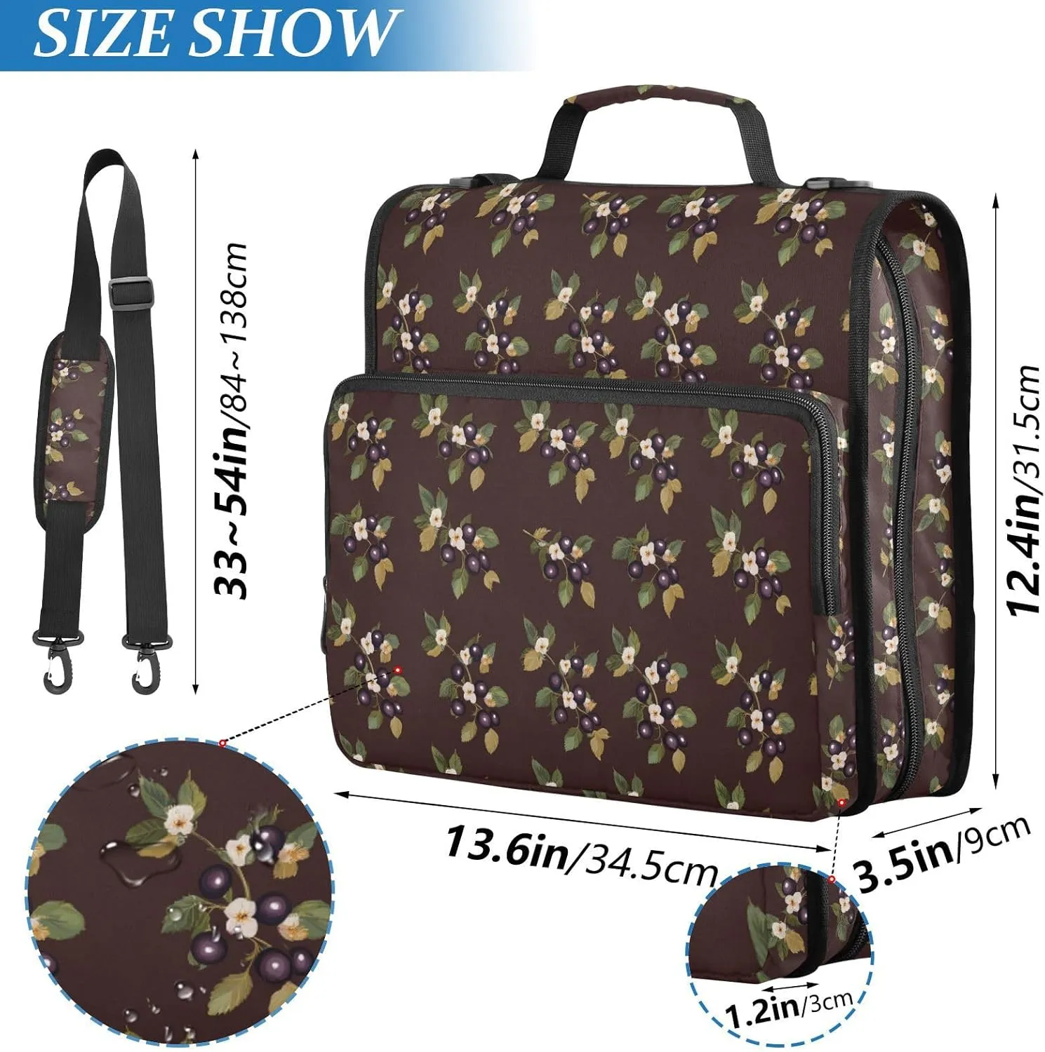 3 Rings Zip Up Binder with Shoulder Strap Easy to Carry Portable Home Travel Safe Storage Bag Suitable for Middle School Fresh Saskatoon Berry Fruit