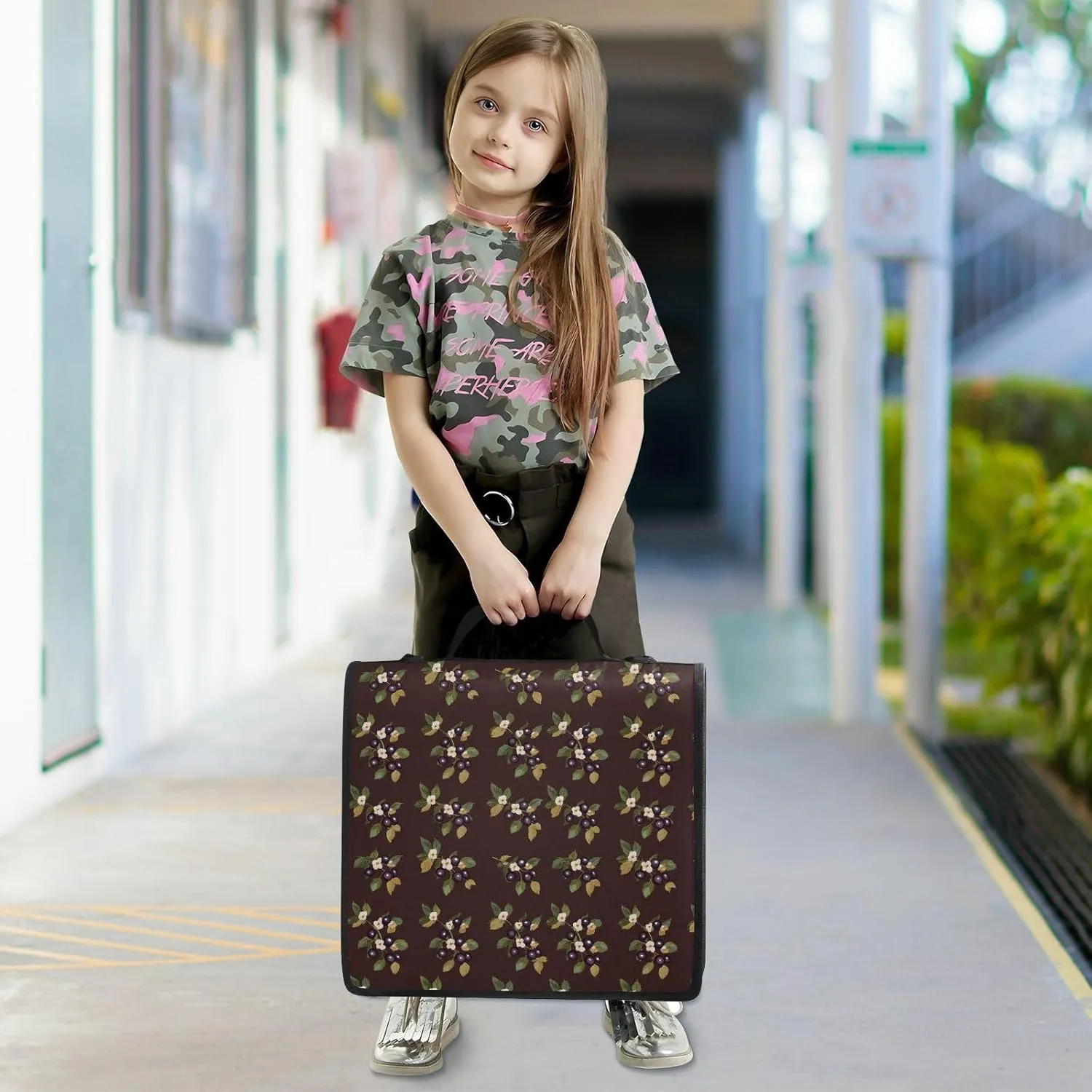 3 Rings Zip Up Binder with Shoulder Strap Easy to Carry Portable Home Travel Safe Storage Bag Suitable for Middle School Fresh Saskatoon Berry Fruit