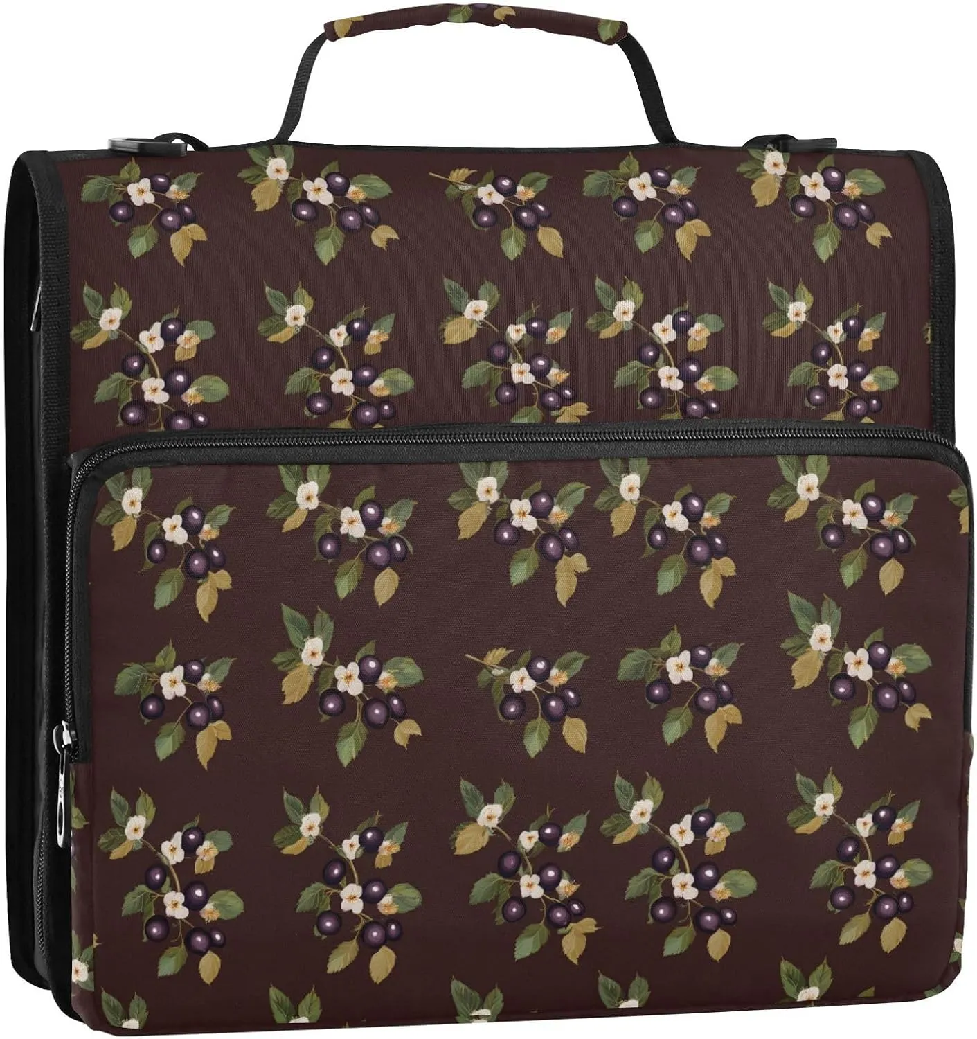 3 Rings Zip Up Binder with Shoulder Strap Easy to Carry Portable Home Travel Safe Storage Bag Suitable for Middle School Fresh Saskatoon Berry Fruit