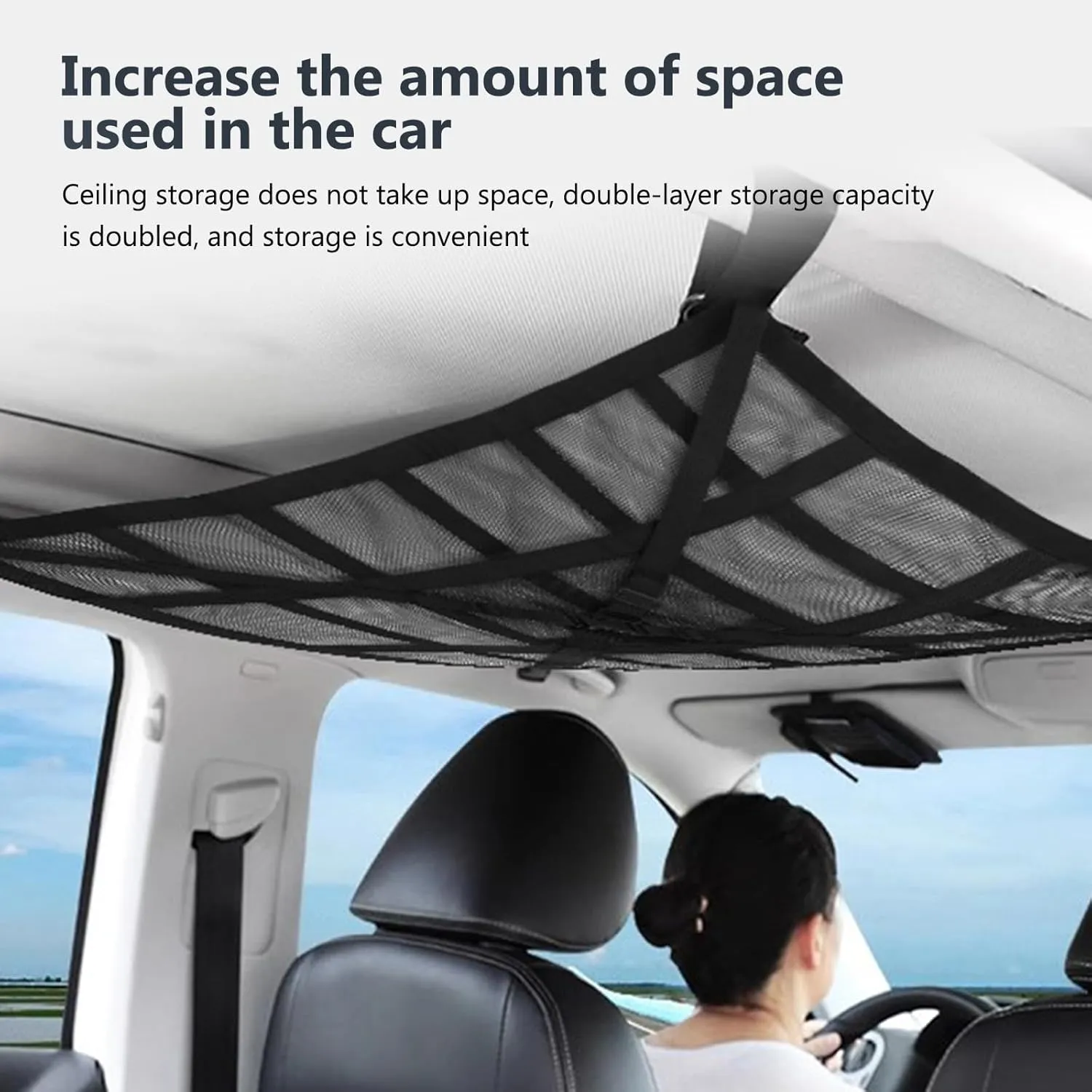 35.5 "x25.6 Car Ceiling Storage Organizer for SUV & Sedan - Heavy-Duty Overhead Mesh Net with Dual Zippers, Universal Auto Roof Storage Bag for Travel, Camping, Road Trips （Black2#）