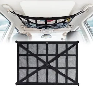 35.5 "x25.6 Car Ceiling Storage Organizer for SUV & Sedan - Heavy-Duty Overhead Mesh Net with Dual Zippers, Universal Auto Roof Storage Bag for Travel, Camping, Road Trips （Black2#）