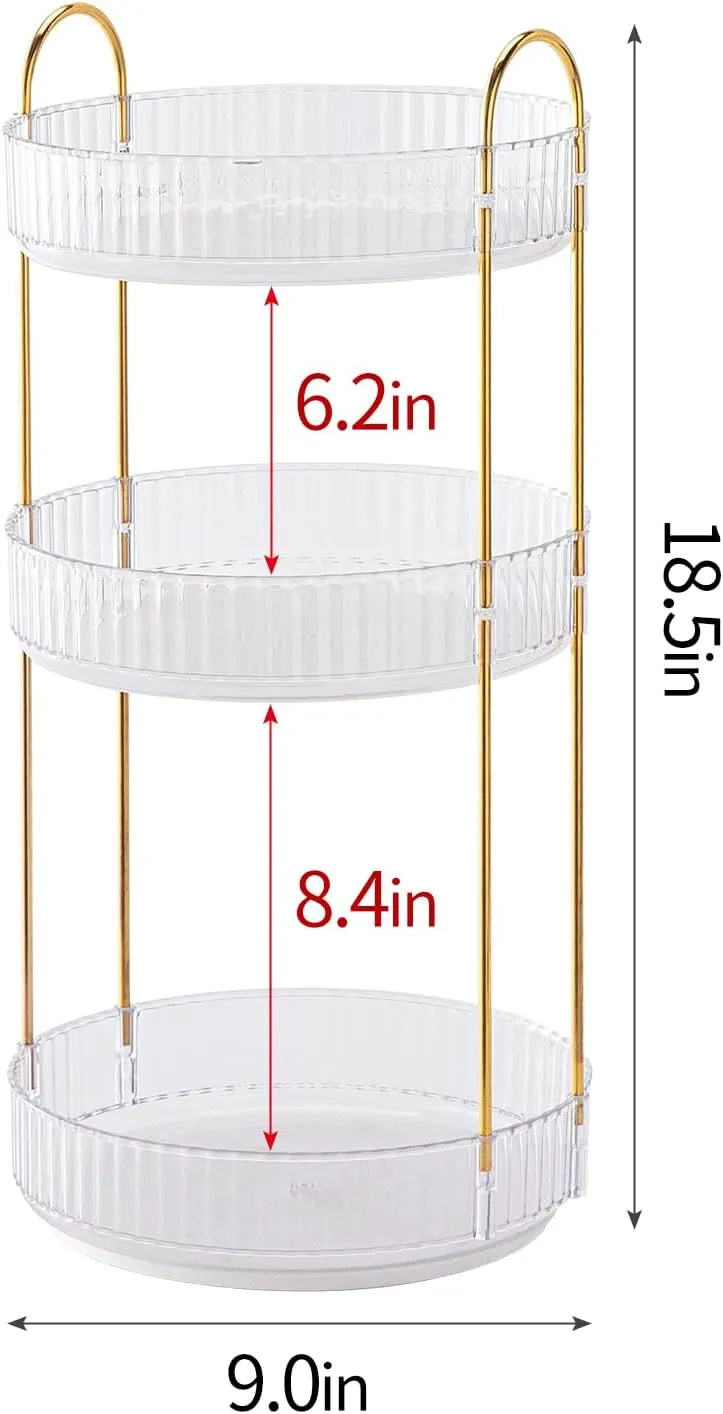 360° Rotating Makeup Organizer for Vanity - 3 Tier Perfume Organizer with Large Capacity - Skincare Organizer for Bathroom Counter - Space-Saving Cosmetic Storage for Dresser Countertop (Clear)