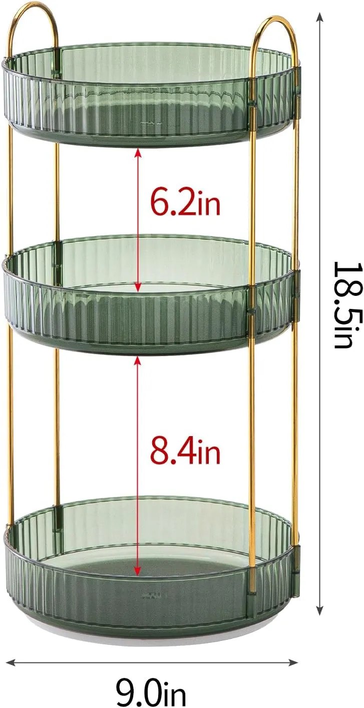 360° Rotating Makeup Organizer for Vanity - 3 Tier Perfume Organizer with Large Capacity - Skincare Organizer for Bathroom Counter - Space-Saving Cosmetic Storage for Dresser Countertop (Green)