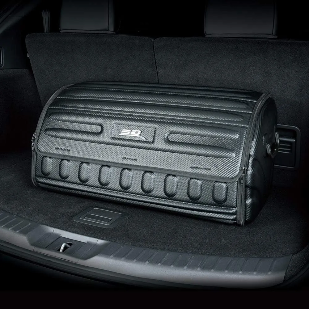 3D MAXpider Handy Trunk Organizer with Lid (Black) - Large Capacity, Waterproof, Foldable, Compatible with SUV, Sedan, and Tools (Carbon Fiber, 27.5"x12"x12.5")