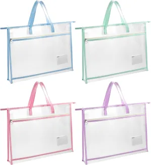 4 Pcs A4 Portable Project Bags for Quilting, Clear Mesh Sewing Project Bag with Zipper Handle Clear Design Art Supply Bag for Quilting Knitting Stitching Artworks Embroidery