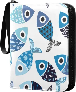 4 Pocket Card Binder with 50 Removable Sleeves Cute Fish Blue Trading Card Binder Collector Card Album for 400 Game Sports Cards