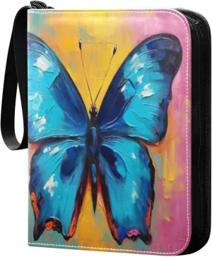 4 Pocket Card Binder with 50 Removable Sleeves Oil Painting Butterfly Trading Card Binder Collector Card Album for 400 Game Sports Cards