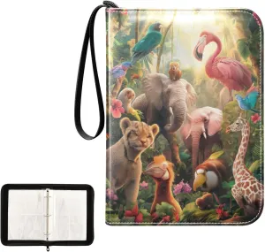 4 Pockets Trading Card Album Holder Book Folder Sports Card Binder Animals Wonderland 400 Double Side Pockets for 3 Ring Binder Zipper