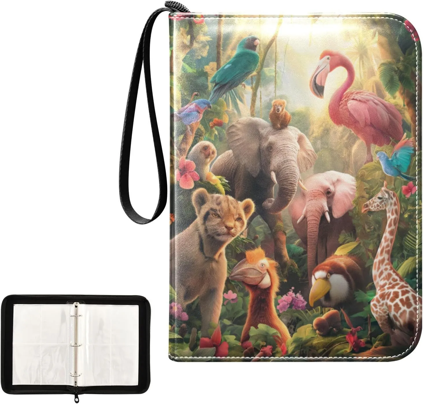 4 Pockets Trading Card Album Holder Book Folder Sports Card Binder Animals Wonderland 400 Double Side Pockets for 3 Ring Binder Zipper