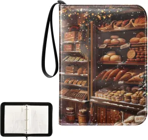 4 Pockets Trading Card Album Holder Book Folder Sports Card Binder Bakery Breads 4 400 Double Side Pockets for 3 Ring Binder Zipper