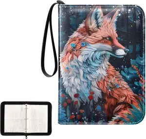 4 Pockets Trading Card Album Holder Book Folder Sports Card Binder Beautiful Fox 400 Double Side Pockets for 3 Ring Binder Zipper