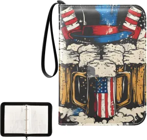 4 Pockets Trading Card Album Holder Book Folder Sports Card Binder Beer National Flag 400 Double Side Pockets for 3 Ring Binder Zipper