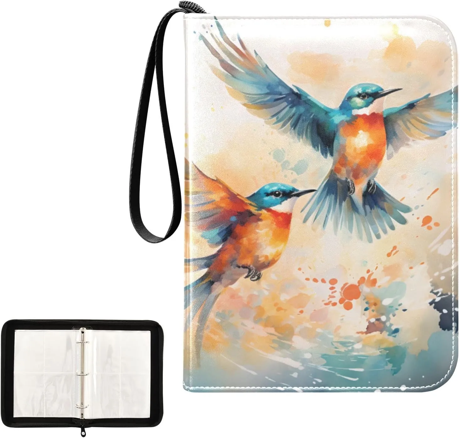 4 Pockets Trading Card Album Holder Book Folder Sports Card Binder Bird Painting 1 400 Double Side Pockets for 3 Ring Binder Zipper