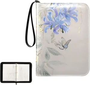 4 Pockets Trading Card Album Holder Book Folder Sports Card Binder Blue Iris Flower 400 Double Side Pockets for 3 Ring Binder Zipper
