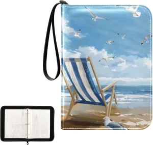4 Pockets Trading Card Album Holder Book Folder Sports Card Binder Blue Sky Beach Chair 400 Double Side Pockets for 3 Ring Binder Zipper