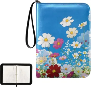 4 Pockets Trading Card Album Holder Book Folder Sports Card Binder Blue Sky White Clouds 400 Double Side Pockets for 3 Ring Binder Zipper