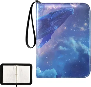 4 Pockets Trading Card Album Holder Book Folder Sports Card Binder Blue Whale in The Night Sky 400 Double Side Pockets for 3 Ring Binder Zipper