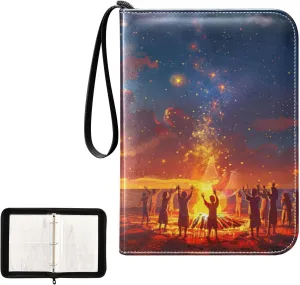 4 Pockets Trading Card Album Holder Book Folder Sports Card Binder Bonfire Party 400 Double Side Pockets for 3 Ring Binder Zipper
