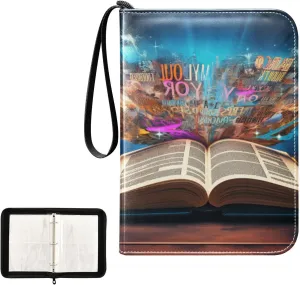 4 Pockets Trading Card Album Holder Book Folder Sports Card Binder Book Knowledge 400 Double Side Pockets for 3 Ring Binder Zipper