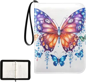 4 Pockets Trading Card Album Holder Book Folder Sports Card Binder Butterfly Lovely 400 Double Side Pockets for 3 Ring Binder Zipper