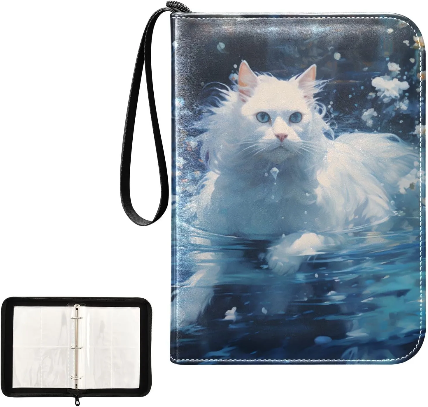 4 Pockets Trading Card Album Holder Book Folder Sports Card Binder Cat 6 400 Double Side Pockets for 3 Ring Binder Zipper