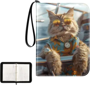 4 Pockets Trading Card Album Holder Book Folder Sports Card Binder Cat Cruising 400 Double Side Pockets for 3 Ring Binder Zipper