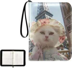 4 Pockets Trading Card Album Holder Book Folder Sports Card Binder Cat Eiffel Tower 400 Double Side Pockets for 3 Ring Binder Zipper