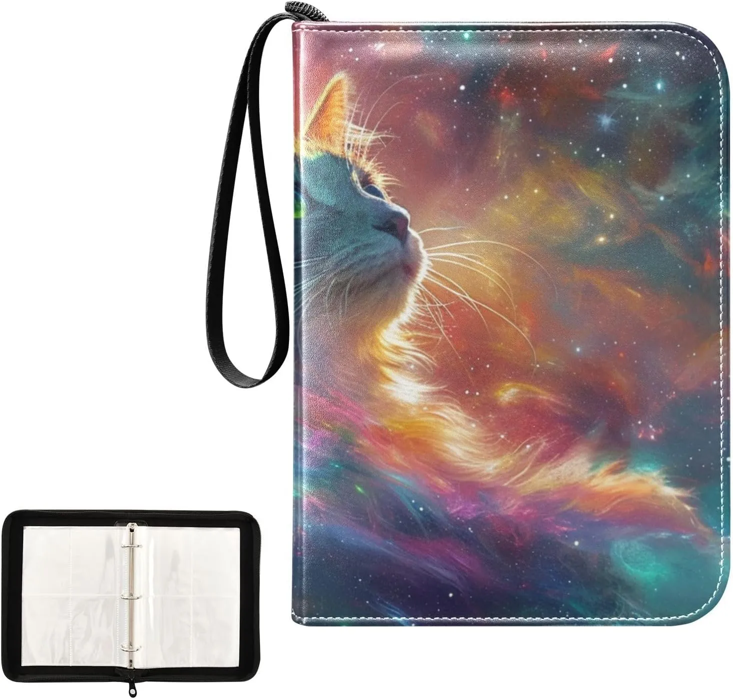 4 Pockets Trading Card Album Holder Book Folder Sports Card Binder Cat Galaxy 1 400 Double Side Pockets for 3 Ring Binder Zipper