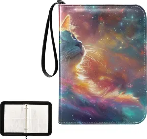 4 Pockets Trading Card Album Holder Book Folder Sports Card Binder Cat Galaxy 1 400 Double Side Pockets for 3 Ring Binder Zipper
