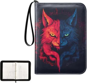 4 Pockets Trading Card Album Holder Book Folder Sports Card Binder Cat Hostility 400 Double Side Pockets for 3 Ring Binder Zipper