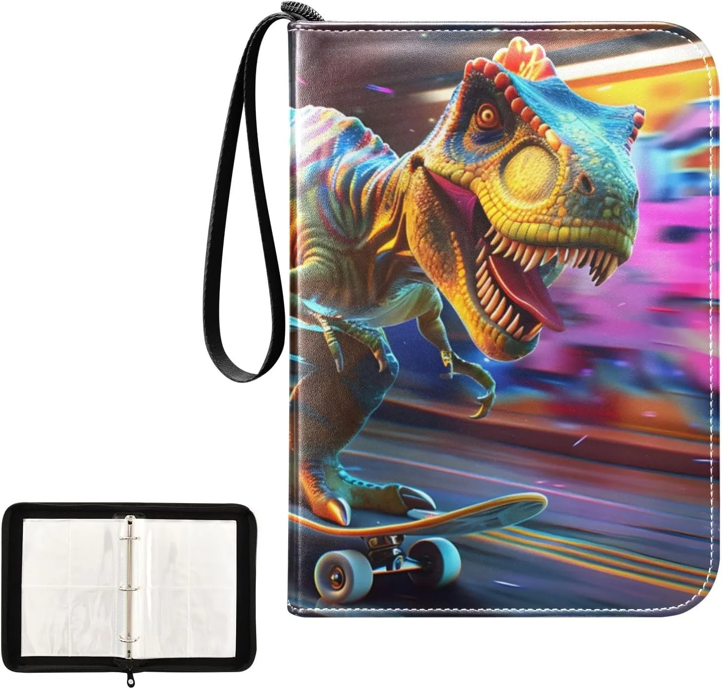 4 Pockets Trading Card Album Holder Book Folder Sports Card Binder Cool Dinosaur 400 Double Side Pockets for 3 Ring Binder Zipper
