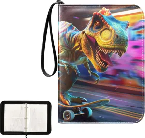 4 Pockets Trading Card Album Holder Book Folder Sports Card Binder Cool Dinosaur 400 Double Side Pockets for 3 Ring Binder Zipper