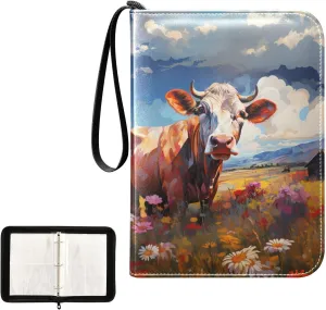 4 Pockets Trading Card Album Holder Book Folder Sports Card Binder Cow Cattle 2 400 Double Side Pockets for 3 Ring Binder Zipper