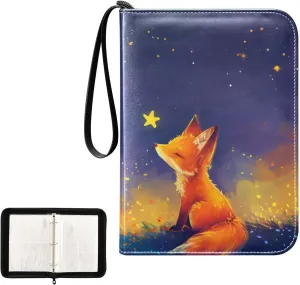 4 Pockets Trading Card Album Holder Book Folder Sports Card Binder Cute Fox 400 Double Side Pockets for 3 Ring Binder Zipper
