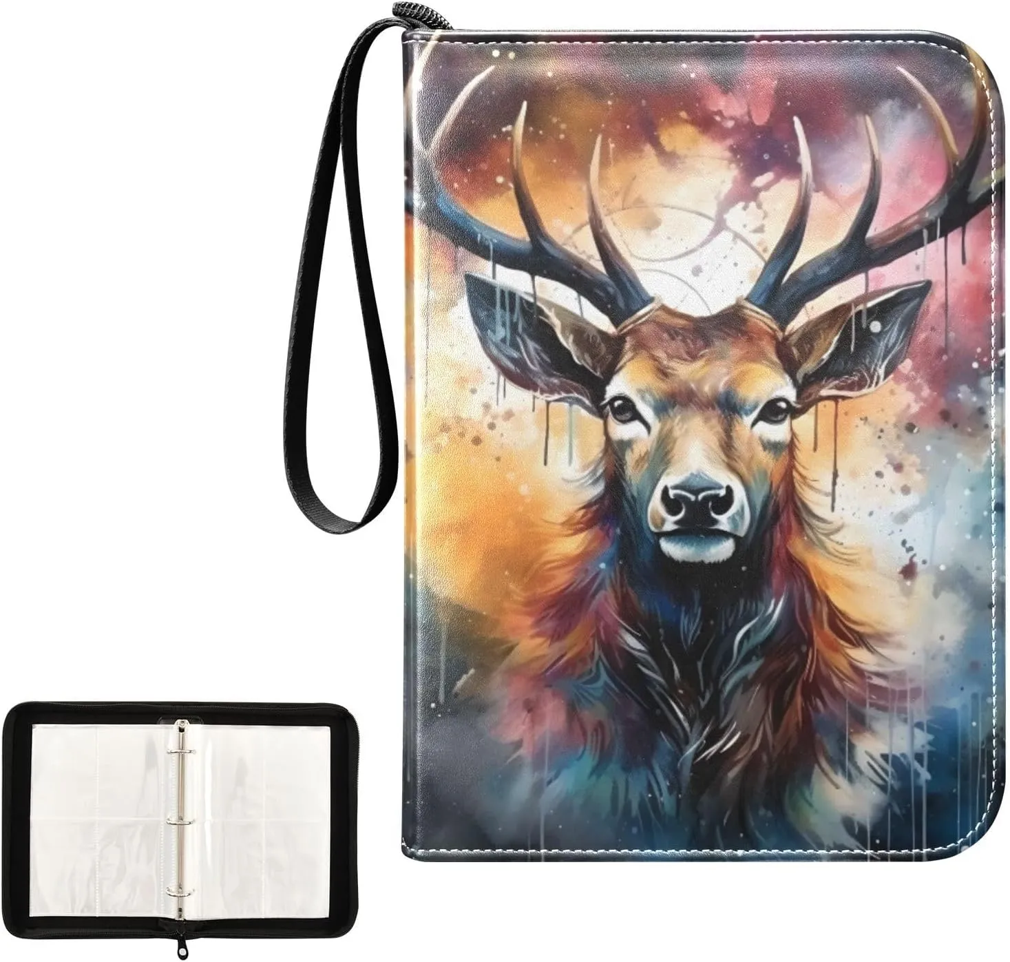 4 Pockets Trading Card Album Holder Book Folder Sports Card Binder Deer Elk 5 400 Double Side Pockets for 3 Ring Binder Zipper