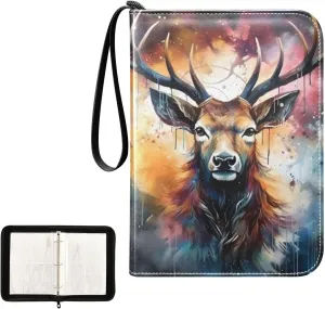 4 Pockets Trading Card Album Holder Book Folder Sports Card Binder Deer Elk 5 400 Double Side Pockets for 3 Ring Binder Zipper