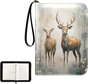 4 Pockets Trading Card Album Holder Book Folder Sports Card Binder Deer Painting 1 400 Double Side Pockets for 3 Ring Binder Zipper