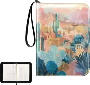 4 Pockets Trading Card Album Holder Book Folder Sports Card Binder Desert Landscape 400 Double Side Pockets for 3 Ring Binder Zipper