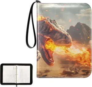 4 Pockets Trading Card Album Holder Book Folder Sports Card Binder Dinosaur Flame 400 Double Side Pockets for 3 Ring Binder Zipper