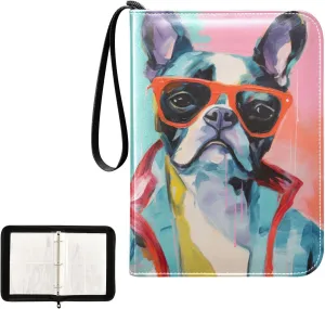 4 Pockets Trading Card Album Holder Book Folder Sports Card Binder Dog Cool Glasses 400 Double Side Pockets for 3 Ring Binder Zipper
