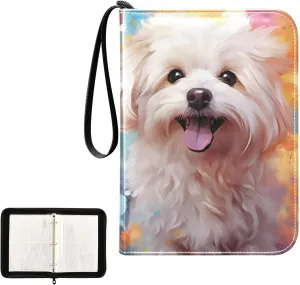 4 Pockets Trading Card Album Holder Book Folder Sports Card Binder Dog Maltese 400 Double Side Pockets for 3 Ring Binder Zipper
