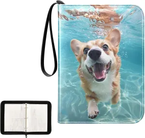 4 Pockets Trading Card Album Holder Book Folder Sports Card Binder Dog Swims 400 Double Side Pockets for 3 Ring Binder Zipper