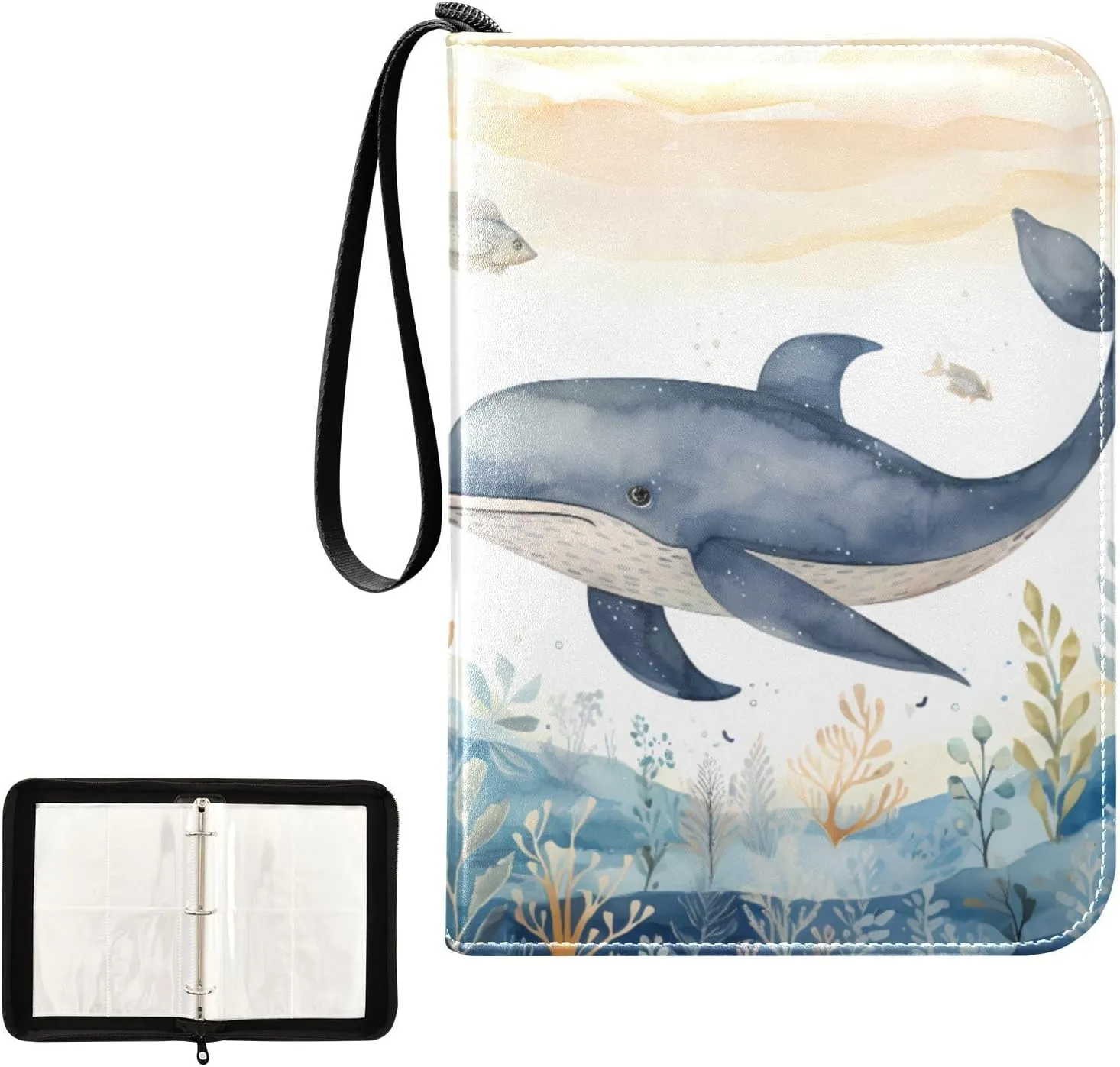4 Pockets Trading Card Album Holder Book Folder Sports Card Binder Dolphin Cartoon 400 Double Side Pockets for 3 Ring Binder Zipper