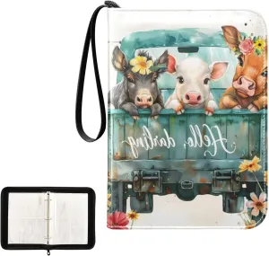 4 Pockets Trading Card Album Holder Book Folder Sports Card Binder Donkey Cow Pig 400 Double Side Pockets for 3 Ring Binder Zipper